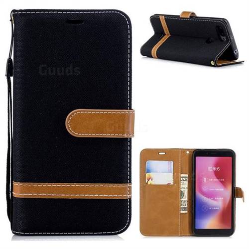 Jeans Cowboy Denim Leather Wallet Case for Mi Xiaomi Redmi 6 - Black