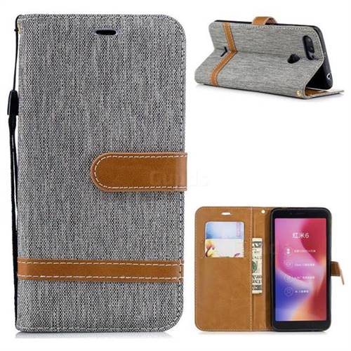 Jeans Cowboy Denim Leather Wallet Case for Mi Xiaomi Redmi 6 - Gray