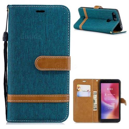 Jeans Cowboy Denim Leather Wallet Case for Mi Xiaomi Redmi 6 - Green