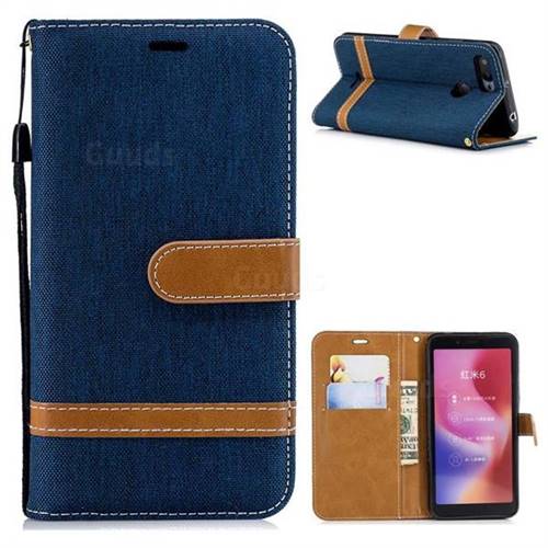 Jeans Cowboy Denim Leather Wallet Case for Mi Xiaomi Redmi 6 - Dark Blue