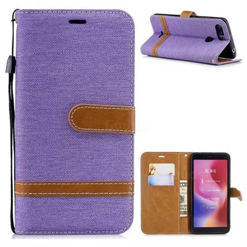 Jeans Cowboy Denim Leather Wallet Case for Mi Xiaomi Redmi 6 - Purple