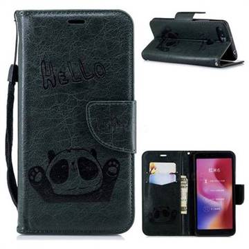 Embossing Hello Panda Leather Wallet Phone Case for Mi Xiaomi Redmi 6 - Seagreen