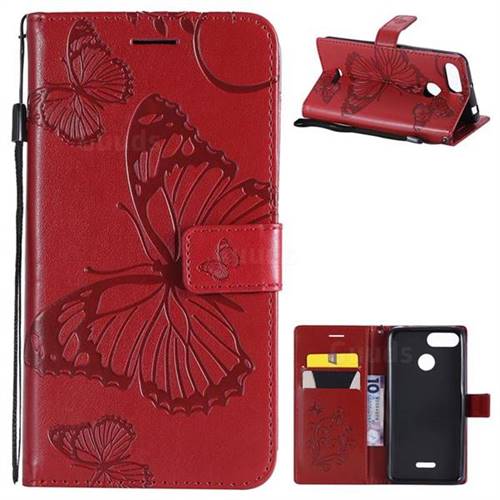 Embossing 3D Butterfly Leather Wallet Case for Mi Xiaomi Redmi 6 - Red