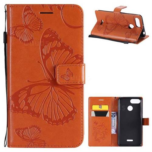 Embossing 3D Butterfly Leather Wallet Case for Mi Xiaomi Redmi 6 - Orange