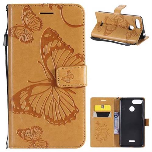 Embossing 3D Butterfly Leather Wallet Case for Mi Xiaomi Redmi 6 - Yellow