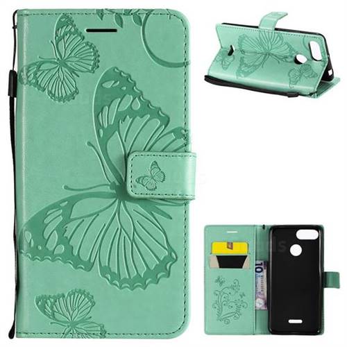 Embossing 3D Butterfly Leather Wallet Case for Mi Xiaomi Redmi 6 - Green