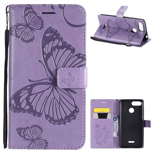 Embossing 3D Butterfly Leather Wallet Case for Mi Xiaomi Redmi 6 - Purple