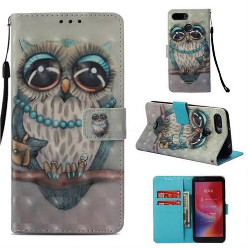 Sweet Gray Owl 3D Painted Leather Wallet Case for Mi Xiaomi Redmi 6