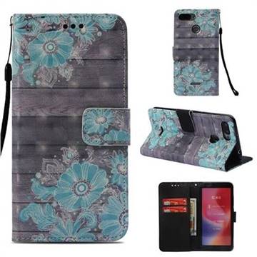 Blue Flower 3D Painted Leather Wallet Case for Mi Xiaomi Redmi 6