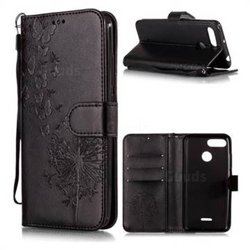 Intricate Embossing Dandelion Butterfly Leather Wallet Case for Mi Xiaomi Redmi 6 - Black