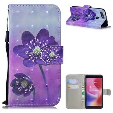 Purple Flower 3D Painted Leather Wallet Phone Case for Mi Xiaomi Redmi 6