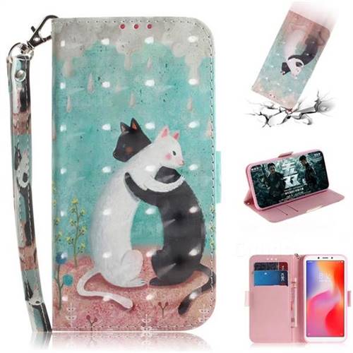 Black and White Cat 3D Painted Leather Wallet Phone Case for Mi Xiaomi Redmi 6