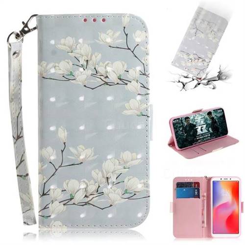 Magnolia Flower 3D Painted Leather Wallet Phone Case for Mi Xiaomi Redmi 6