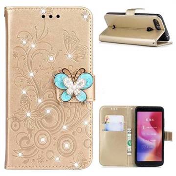 Embossing Butterfly Circle Rhinestone Leather Wallet Case for Mi Xiaomi Redmi 6 - Champagne