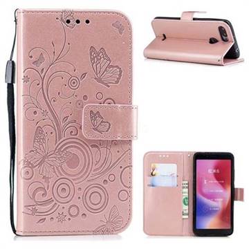 Intricate Embossing Butterfly Circle Leather Wallet Case for Mi Xiaomi Redmi 6 - Rose Gold