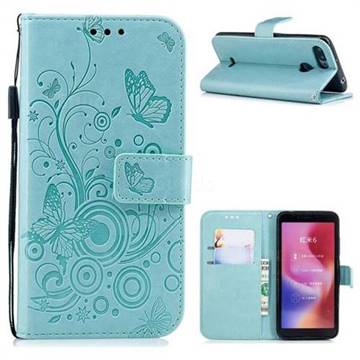 Intricate Embossing Butterfly Circle Leather Wallet Case for Mi Xiaomi Redmi 6 - Cyan