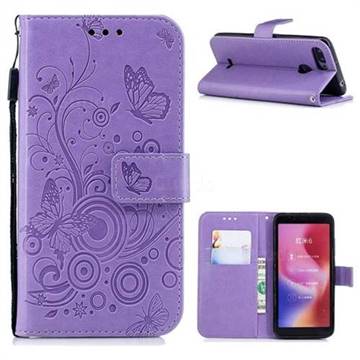 Intricate Embossing Butterfly Circle Leather Wallet Case for Mi Xiaomi Redmi 6 - Purple