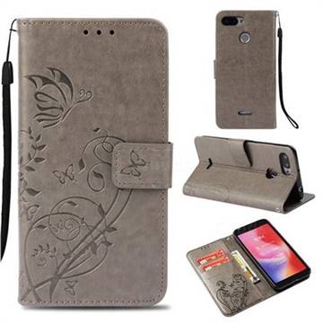 Embossing Butterfly Flower Leather Wallet Case for Mi Xiaomi Redmi 6 - Grey