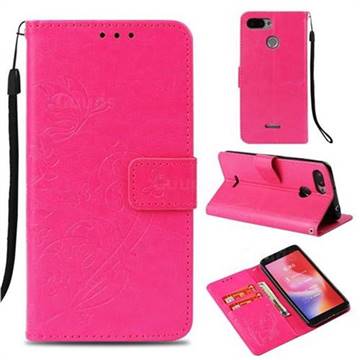 Embossing Butterfly Flower Leather Wallet Case for Mi Xiaomi Redmi 6 - Rose