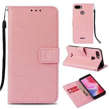 Embossing Butterfly Flower Leather Wallet Case for Mi Xiaomi Redmi 6 - Pink