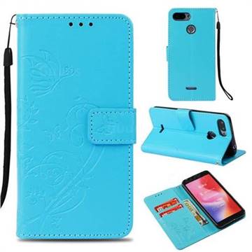 Embossing Butterfly Flower Leather Wallet Case for Mi Xiaomi Redmi 6 - Blue