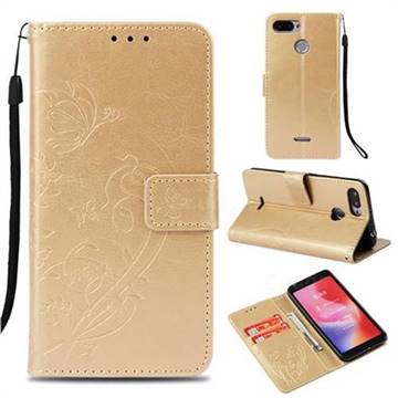 Embossing Butterfly Flower Leather Wallet Case for Mi Xiaomi Redmi 6 - Champagne
