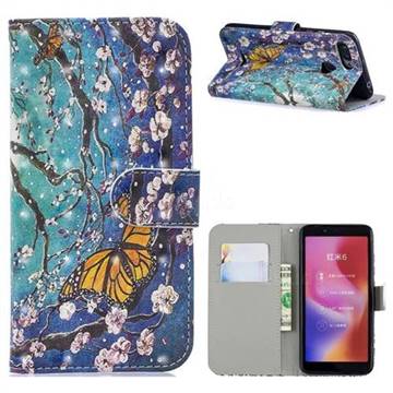 Blue Butterfly 3D Painted Leather Phone Wallet Case for Mi Xiaomi Redmi 6