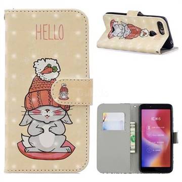 Hello Rabbit 3D Painted Leather Phone Wallet Case for Mi Xiaomi Redmi 6