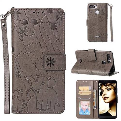 Embossing Fireworks Elephant Leather Wallet Case for Mi Xiaomi Redmi 6 - Gray