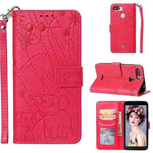 Embossing Fireworks Elephant Leather Wallet Case for Mi Xiaomi Redmi 6 - Red
