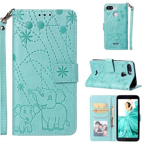 Embossing Fireworks Elephant Leather Wallet Case for Mi Xiaomi Redmi 6 - Green