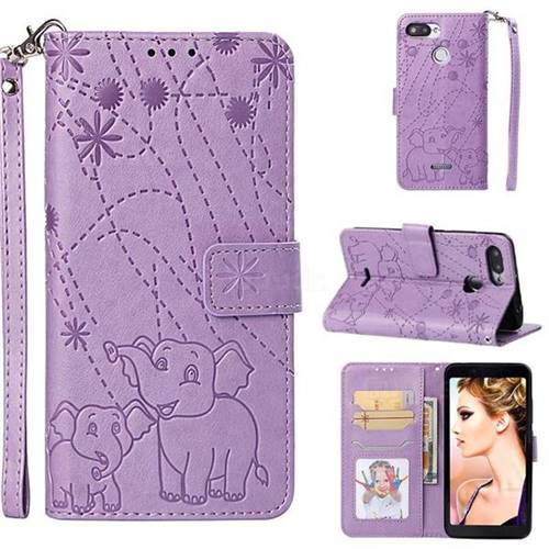 Embossing Fireworks Elephant Leather Wallet Case for Mi Xiaomi Redmi 6 - Purple