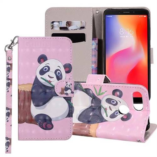 Happy Panda 3D Painted Leather Phone Wallet Case Cover for Mi Xiaomi Redmi 6