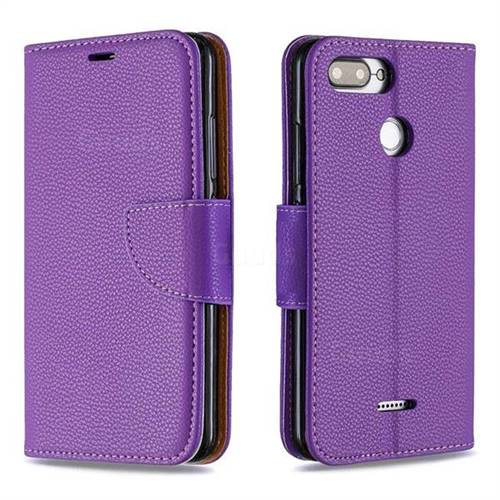 Classic Luxury Litchi Leather Phone Wallet Case for Mi Xiaomi Redmi 6 - Purple