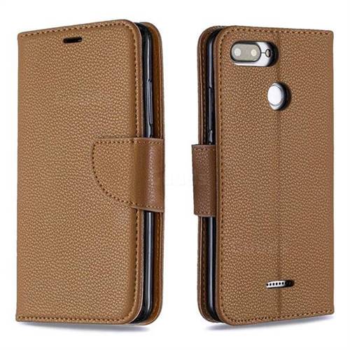 Classic Luxury Litchi Leather Phone Wallet Case for Mi Xiaomi Redmi 6 - Brown