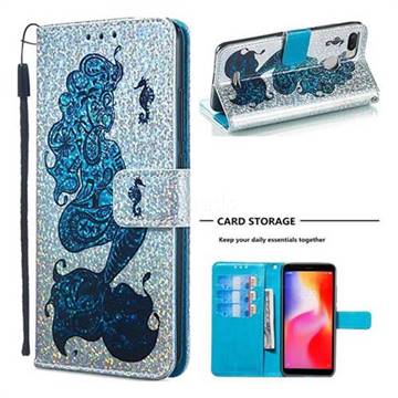 Mermaid Seahorse Sequins Painted Leather Wallet Case for Mi Xiaomi Redmi 6