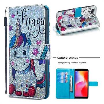 Star Unicorn Sequins Painted Leather Wallet Case for Mi Xiaomi Redmi 6