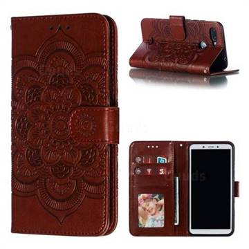 Intricate Embossing Datura Solar Leather Wallet Case for Mi Xiaomi Redmi 6 - Brown
