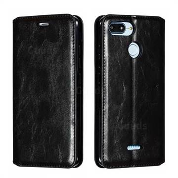 Retro Slim Magnetic Crazy Horse PU Leather Wallet Case for Mi Xiaomi Redmi 6 - Black