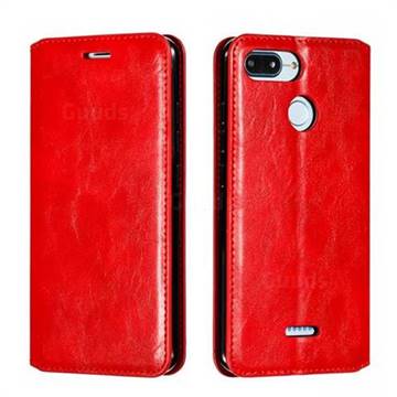 Retro Slim Magnetic Crazy Horse PU Leather Wallet Case for Mi Xiaomi Redmi 6 - Red