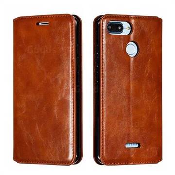 Retro Slim Magnetic Crazy Horse PU Leather Wallet Case for Mi Xiaomi Redmi 6 - Brown