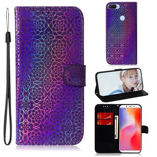 Laser Circle Shining Leather Wallet Phone Case for Mi Xiaomi Redmi 6 - Purple