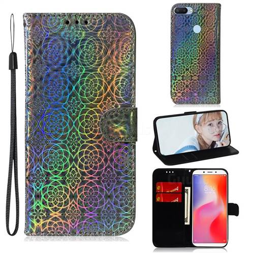 Laser Circle Shining Leather Wallet Phone Case for Mi Xiaomi Redmi 6 - Silver