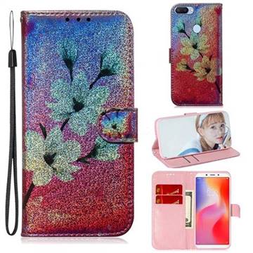 Magnolia Laser Shining Leather Wallet Phone Case for Mi Xiaomi Redmi 6