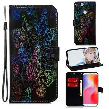 Black Butterfly Laser Shining Leather Wallet Phone Case for Mi Xiaomi Redmi 6