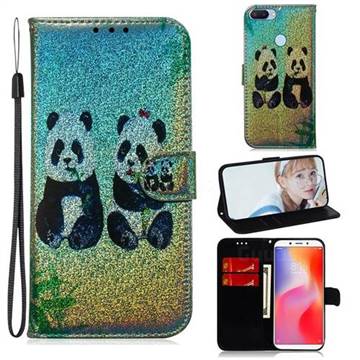 Two Pandas Laser Shining Leather Wallet Phone Case for Mi Xiaomi Redmi 6