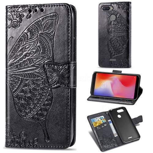 Embossing Mandala Flower Butterfly Leather Wallet Case for Mi Xiaomi Redmi 6 - Black