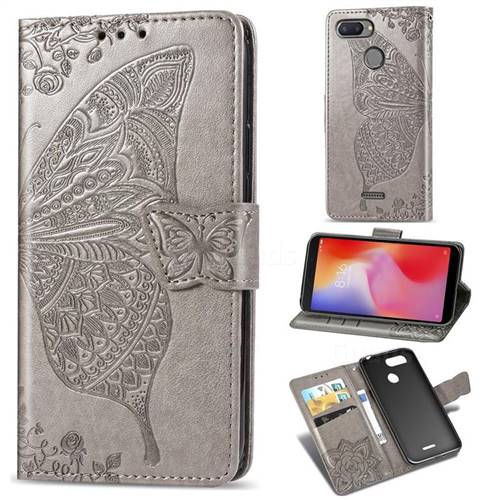 Embossing Mandala Flower Butterfly Leather Wallet Case for Mi Xiaomi Redmi 6 - Gray