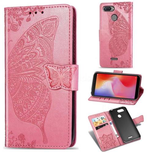 Embossing Mandala Flower Butterfly Leather Wallet Case for Mi Xiaomi Redmi 6 - Pink