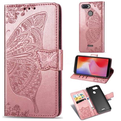 Embossing Mandala Flower Butterfly Leather Wallet Case for Mi Xiaomi Redmi 6 - Rose Gold
